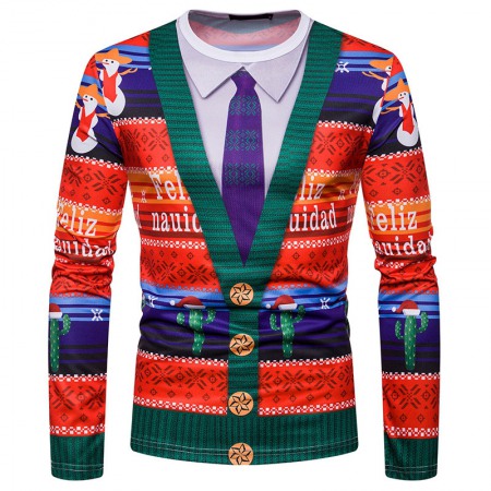 New 3D Personality Printing Fashion Men's Christmas Long-Sleeved T-Shirt